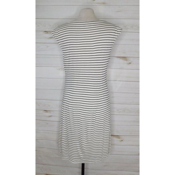 Ann Taylor LOFT Gathered Stripe Side Ruched Jersey Knit Pullover Dress ~ Large - Picture 7 of 11